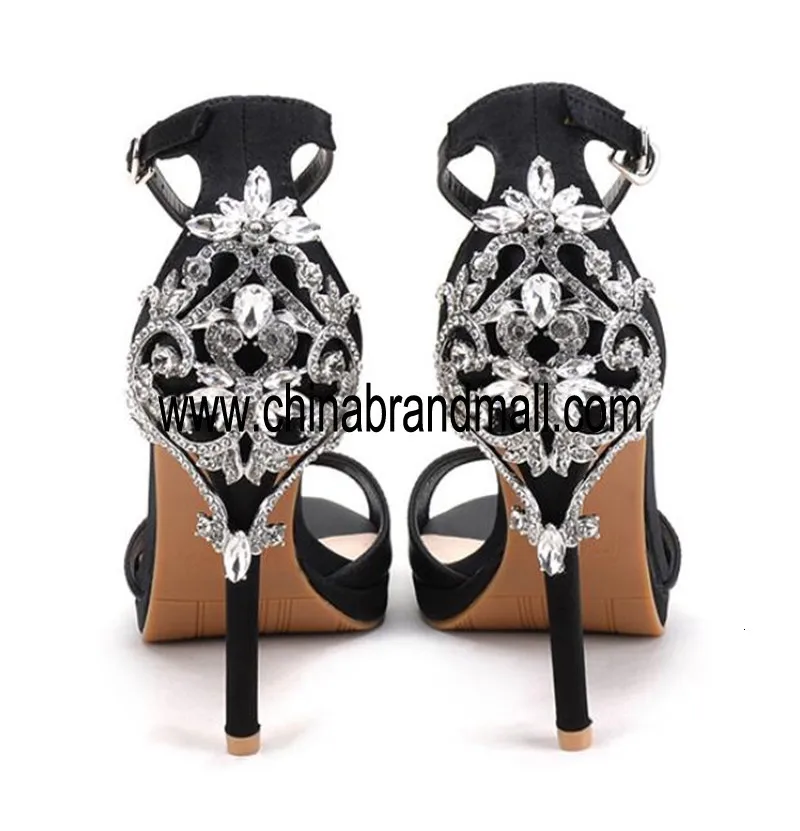 

Summer Women Sandals Luxury Heels Crystal Rhinestones Shoes Woman Fashion Design Ankle Strap Thin High Heel Shoes Ladies Shoe