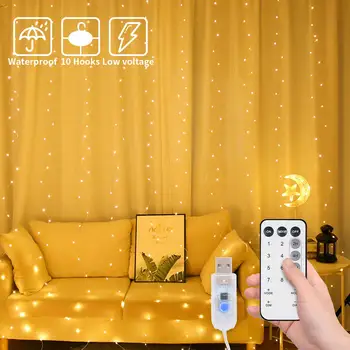 

3X3M Nylon Wire Led Icicle Curtain Lights USB Power with Remote Fairy Garland Strings for Wedding Party Christmas Curtain Decor