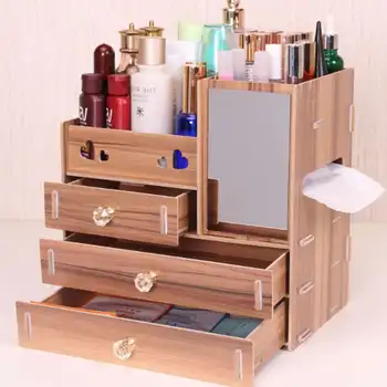 

Large Cosmetic Makeup Jewelry Lipsticks Storage Organizer Case 3 Layers Wooden Holder Makeup Organizers Cosmetic Storage Box