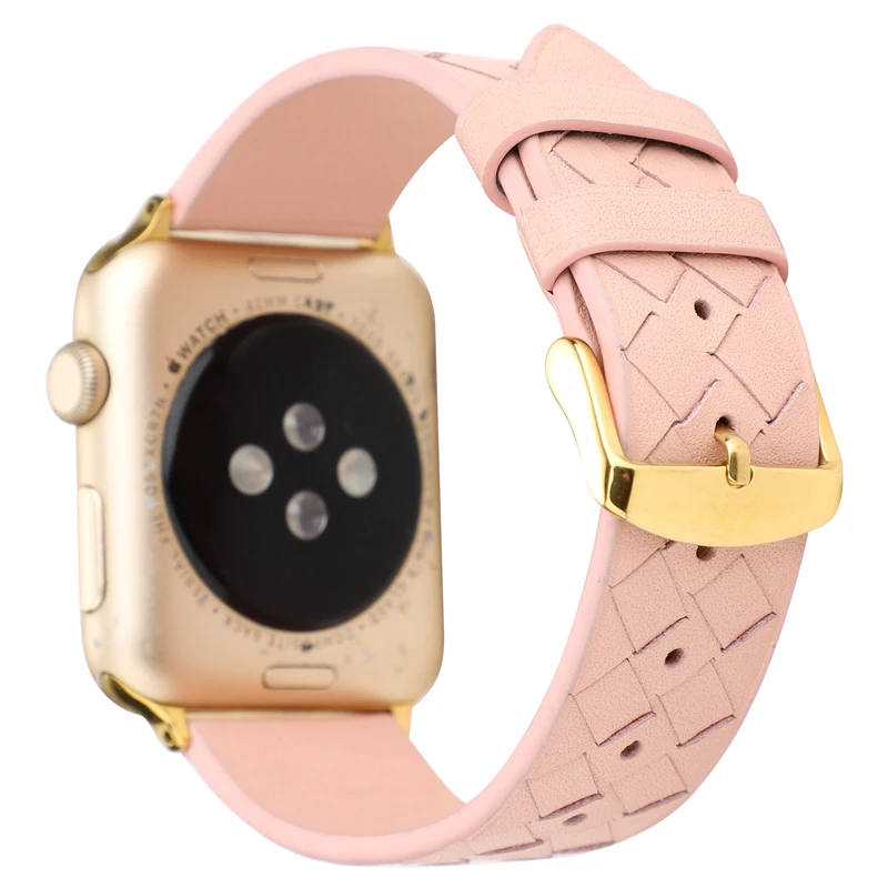 pink Кожаный ремешок для Apple watch, ремешок 44 мм, 40 мм, 42 мм, 38 мм, correa iwatch 4, 5, 3, 2, спортивный браслет, аксессуары для Apple watch - Цвет ремешка: pink