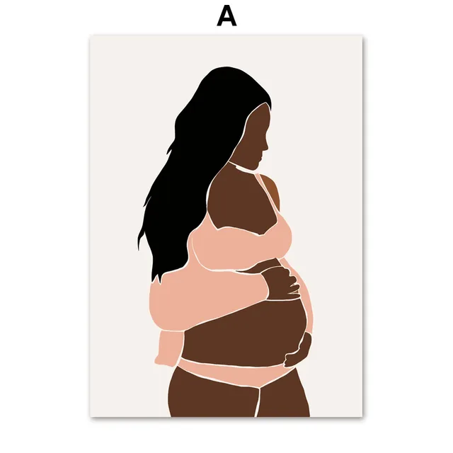 Pregnant Woman Mother Baby Illustration Nordic Posters And Prints Wall Art Canvas Painting Wall Pictures For Living Room Decor A