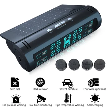 

Solar + USB Charge Car TPMS Tire Tyre Pressure Monitoring Temp Alarm System Classic Automobile Accessaries Devices
