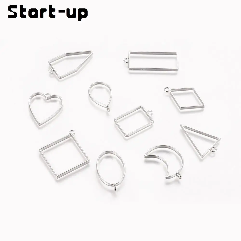 

10PCS DIY Handmade Assorted Geometric Hollow Pressed Flower Frame Pendant Jewelry Metal Necklace Earring Making Accessories