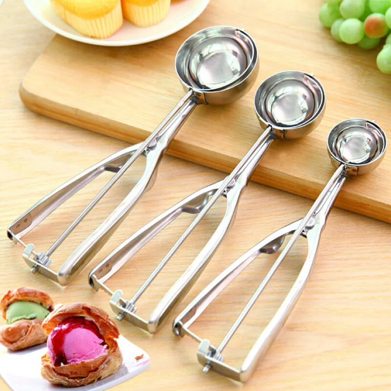 3Pcs Set 4CM 5CM 6CM Kitchen Ice Cream Mash Potato Scoop Stainless Steel Fruit Digging Spoon Spring Handle Kitchen Accessories02