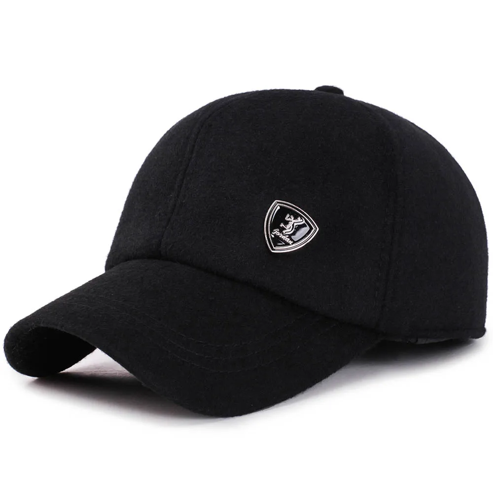 Black Baseball Cap FS Зимние Теплые ушанки Бейсбол кепки для мужчин женщин черный, серый цвет Хлопок Уличная Защита уха Snapback папа шапки Gorras Hombre - Цвет: Black Baseball Cap