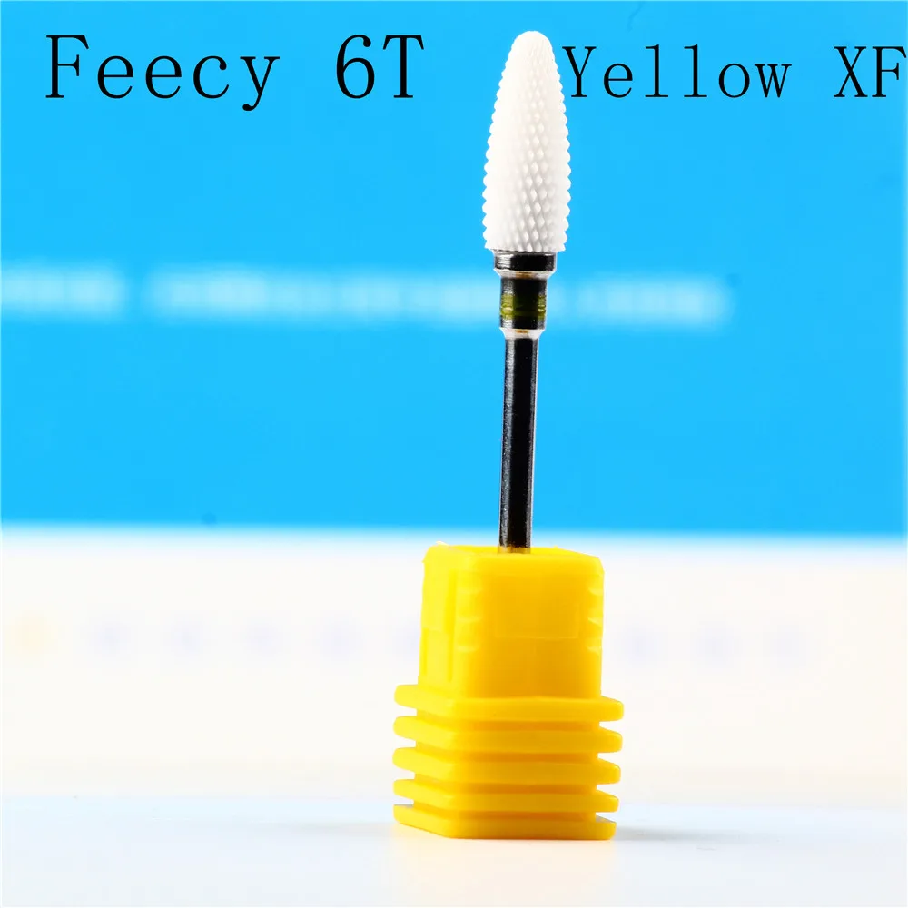 Feecy 6T Yellow XF Насадки керамическая фрезы для маникюра фреза для маникюра педикюра фрезер для маникюра сверла для маникюра корундовые фрезы для маникюра фрезы для снятия гель лака сверло для маникюра алмазные фреза керамика дляногтей - Цвет: Feecy 6T Yellow XF