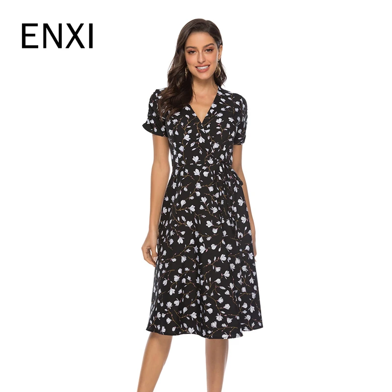 

ENXI Summer Bohemia Style Maternity Dresses Dot Print Pregnancy Beach Dress Short Sleeve Chiffon Vestido Sexy V-neck Women Dress