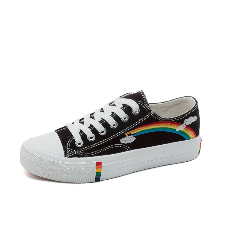 white shoes with rainbow soles