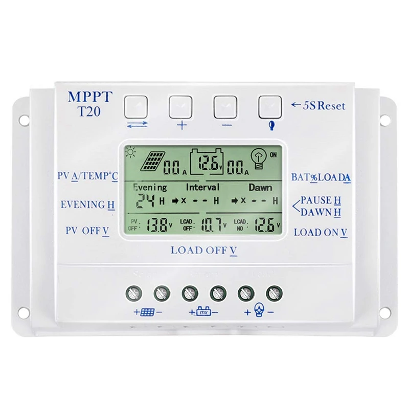 

MPPT 20A Solar Panel Controller 12V 24V Solar Controller Dual Timer Function for PV Lighting System LED T20 Solar Regulator