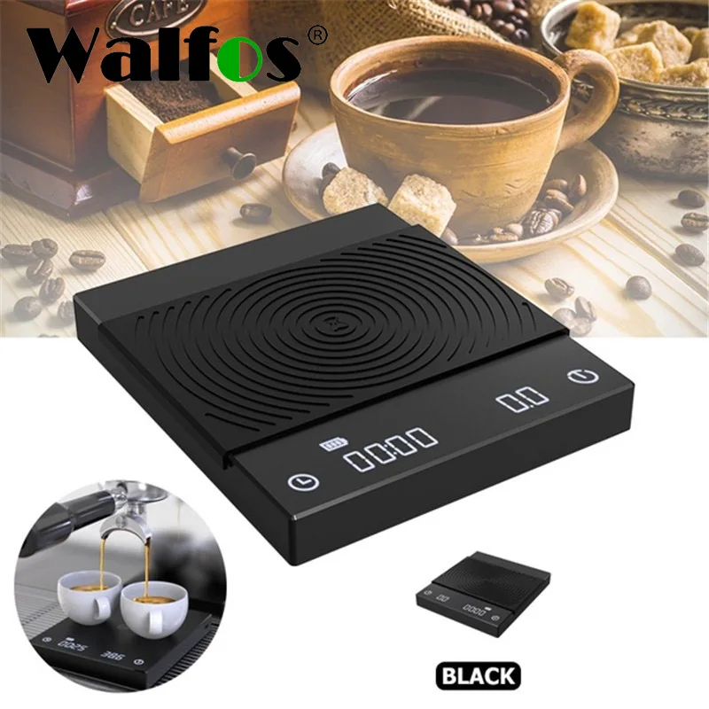 

WALFOS Black Mirror Electronic Espresso Coffee Scale Smart Digital Scale Built-in Auto Timer 1600MAH Food Kitchen Scale Load 2KG