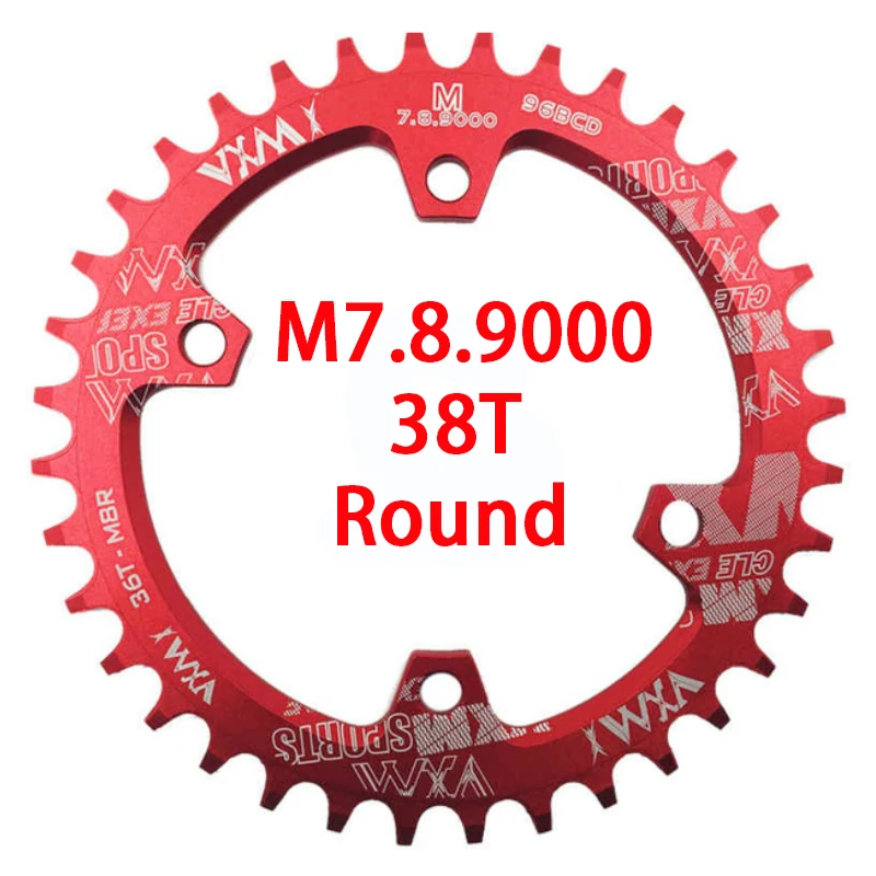 38T Red Round VXM 30T 32T 34T 36T 38T 96BCD 7075-T61, Овальный Круглый велосипед с ЧПУ, велосипедная Звездочка MTB для M7000 M8000 M9000 - Цвет: 38T Red Round
