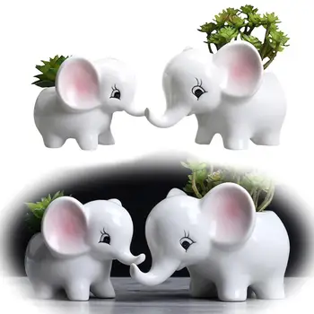 

2Pcs Cute Elephant Design Mini Ceramic Succulent Pots Juicy Plant Containers Small Bonsai Succulent Planters Pots Home Decor