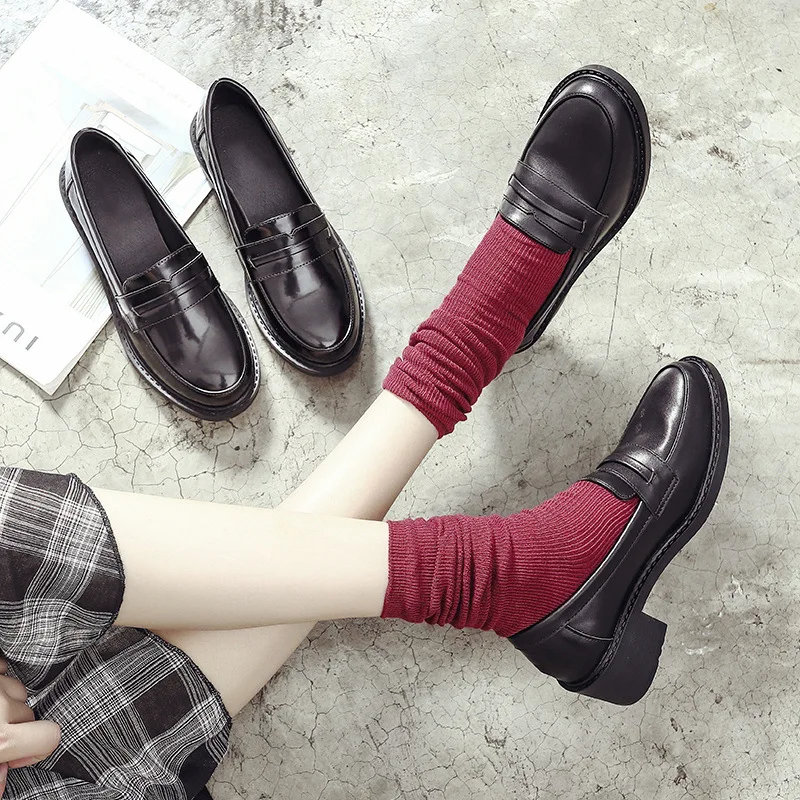

2019 Autumn New Style British-Style Shoes Women's Slanted Heel Small Leather Shoes Fashion WOMEN'S Shoes College Style Slip-on L