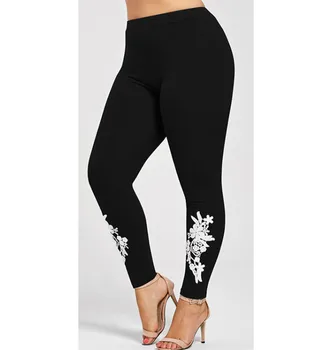 

New XXL XXXL 4XL Women Leggings Embroidered Flowers Leggins High Waist Elastic Black Sexy Skinny Leggings For Women