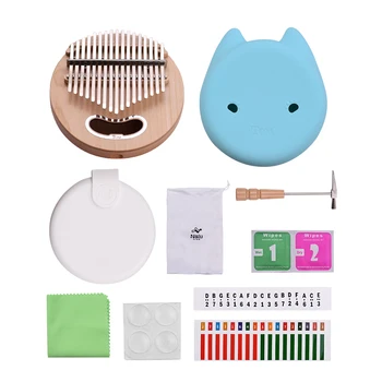

17-Key Cute Kalimba Maple Wood Round Shape Thumb Piano with Carry Bag Musical Note Stickers Tuning Hammer Cleaning Cloth Silicon