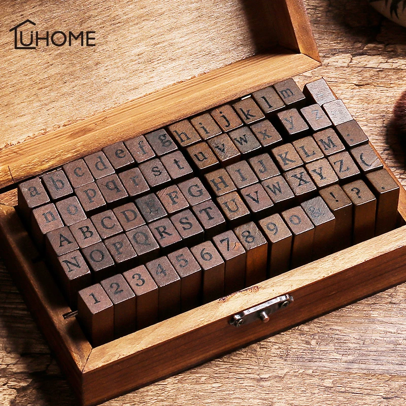 28/70pcs DIY Number Alphabet Combination Letter Stamp Diary Ablum Wedding Letter Wood Rubber Stamp Set Vintage Wooden Box Gift