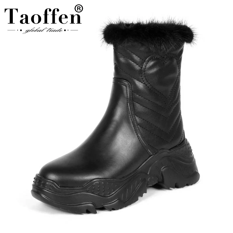 Женские утепленные ботильоны Taoffen зимние брендовые Черные полусапожки размеров