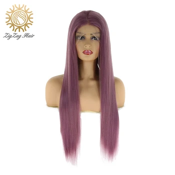 

ZigZag Dark Purple Wigs Middle Part Long Straight Synthetic Lace Front Wig for Black Women Glueless Heat Resistant Fiber Hair
