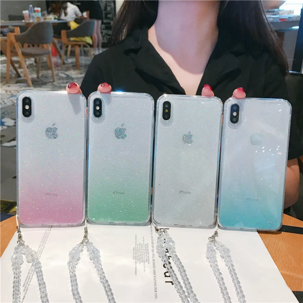

Gradient Colorful Phone Case For Iphone 7 8 Capa 6 6S Plus Glitter Coque For Iphone X XR Case XS MAX Jewelled Powder Shell Cover