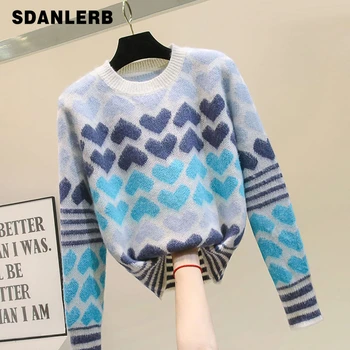 

Autumn Winter Sweater for Woman 2019 New Loose Seahorse Hair Short Love Sweater Coat Girls Students Pull Jumper Knitwear Coat