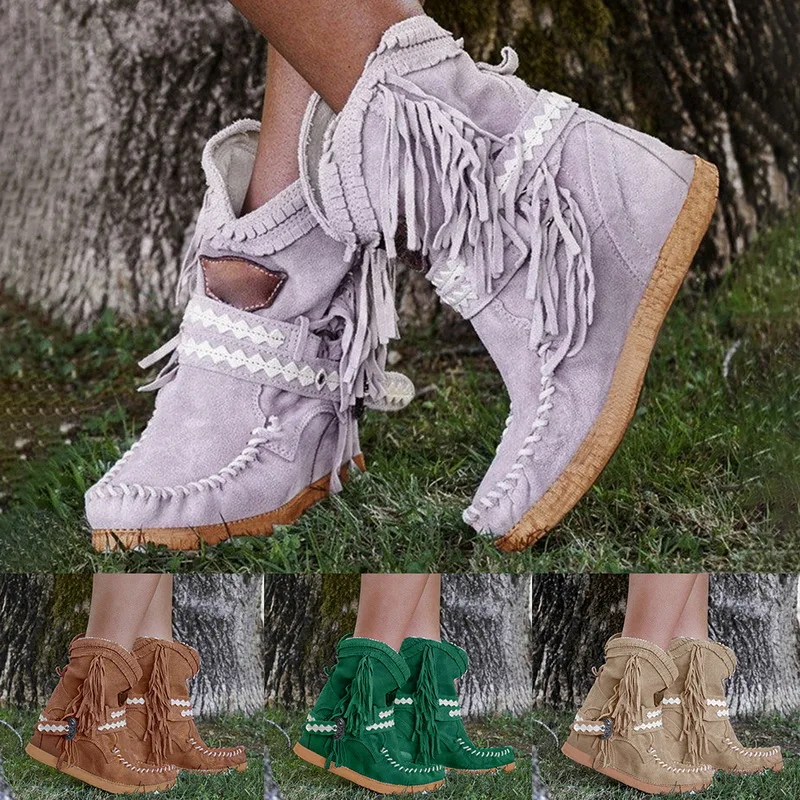 SHUJIN; женские сапоги; пикантные зимние женские сапоги до середины икры с пряжкой и бахромой; мотоботы; повседневная обувь на плоской подошве с бахромой; Bota Feminina