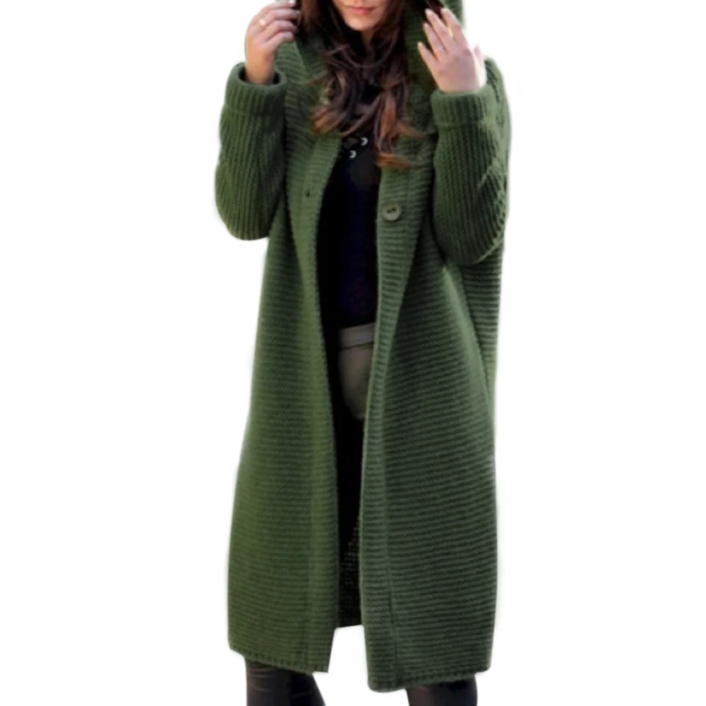 Женские толстовки с капюшоном, вязаный свитер для женщин на осень и зиму, однотонный кардиган, вязаные свитера, длинные женские пальто, женская одежда - Цвет: green