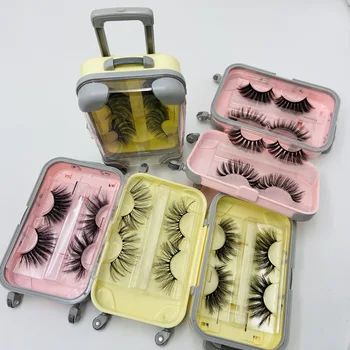 

2 Pairs Thick Crisscross Fluffy 3d Eyelashes Wholesale Makeup Tool Full Strip Eye Lashes Trunk suitcase Luggage lashes box