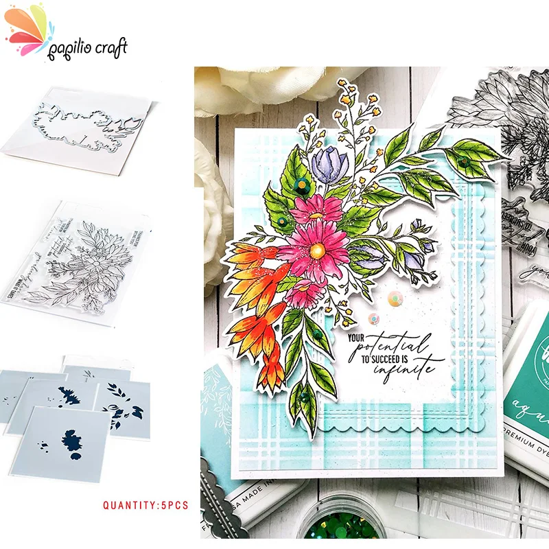 Floral Cutting Die and Stencil Set for Scrapbooking and Card Making