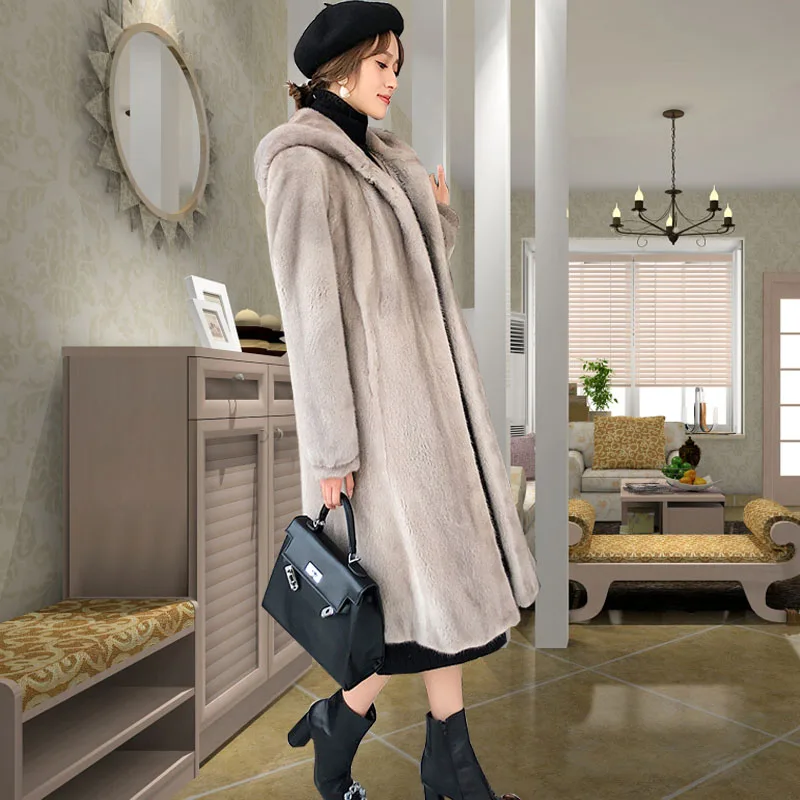 Зимнее Новое Норковое Пальто для женщин, большой размер, M-5XL бархатные меховые пальто для женщин, средней длины, толстые, с мехом