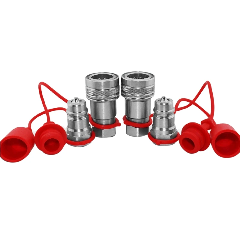 2Pcs 1/2 Inch Ag Hydraulic Quick Connect Couplers Couplings Stainless Steel pet Pioneer Style Red |