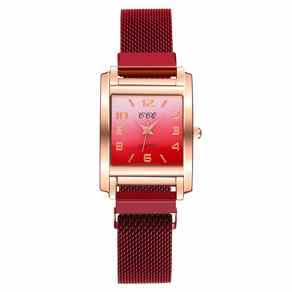 CCQ Women Magnet Buckle Gradient Color Arabic Numbers Watch Luxury Ladies Square Case Shape Quartz Watches Relogio Feminino - Цвет: red