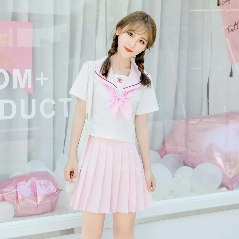 Sakura light pink Japanese school uniform skirt JK uniform Class uniforms Sailor suit College wind Suit Female Students uniforms 4