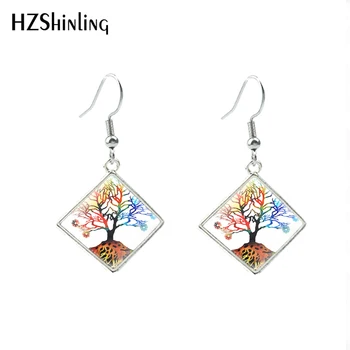 

2020 New Spiritual art Tree of life Earring Trees Art Rhombic Earring Glass Cabochon Jewelry Stainless steel Earrings