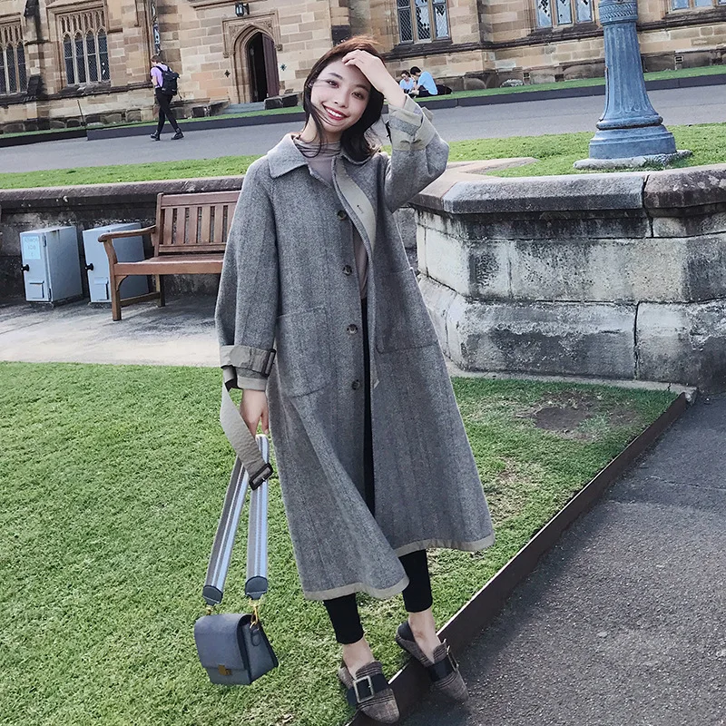 

Photo Shoot Woolen Jacket Women's Mid-length 2019 Winter New Style Korean-style Loose Fashion Elegant Trend Woolen Overcoat