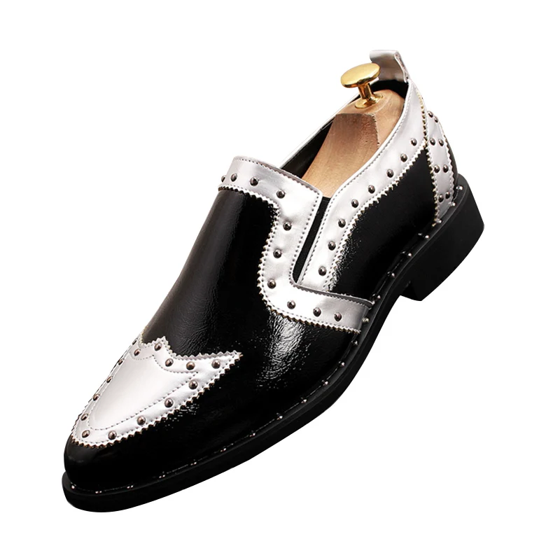 

Morematch Men's pointed shoes Fashion rivet men's shoes Brock casual shoes Men Leather Luxury Wedding Shoes Men Black