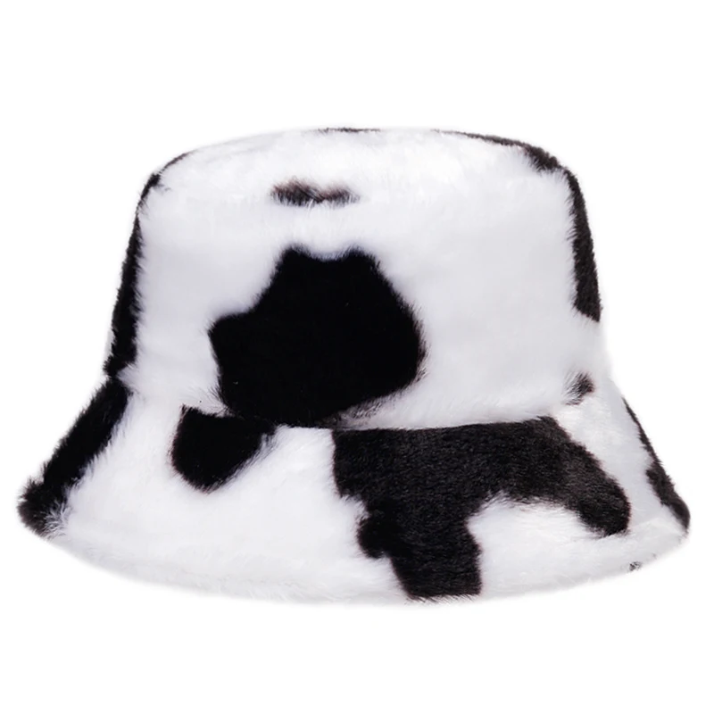 Women Fisherman Hat Ladies Winter Warm Fur Hats Girls Black White Striped panam Hats Zebra Printed Faux Fur Bucket Hats gorras