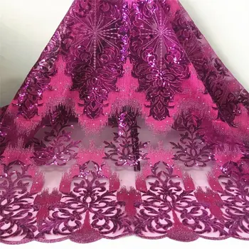 

2020 New Design African Tulle Lace Fabric High Quality French Mesh Embroidered Lace Fabric With Sequins for Wedding Dress