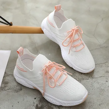 

2020 Summer Breathable Women Sneakers candy color laces platform Casual Sports Shoes lace up Woman Running Sock Shoe 5h02