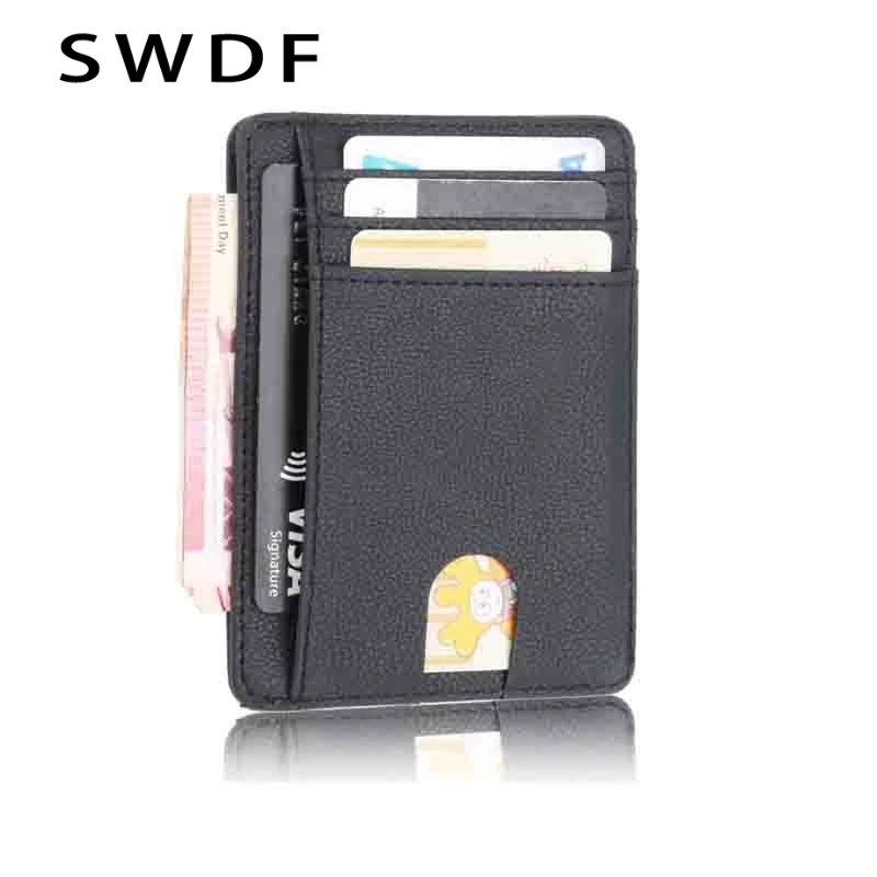 SWDF ID Держатель карты сумка Тонкий RFID Блокировка кожаный кошелек кредитный кошелек упаковка денег чехол для женщин пакет Kaart pakket