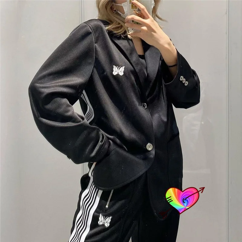 

2021 Needles Track Jackets Men Women White Side Striped Butterfly Embroidered Logo AWGE NEEDLES Jacket High Street Coats