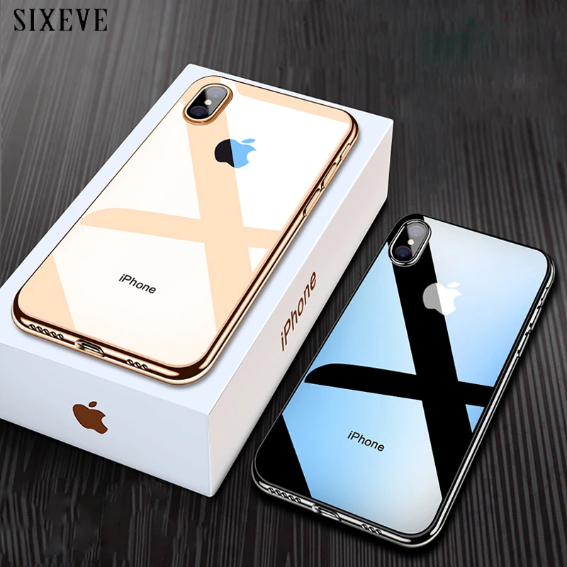 

Transparent Plating Case For iPhone XS Max X XR 6 S 6S 7 8 Plus 6Plus 6SPlus 7Plus 8Plus Slim soft electroplate shining Cover