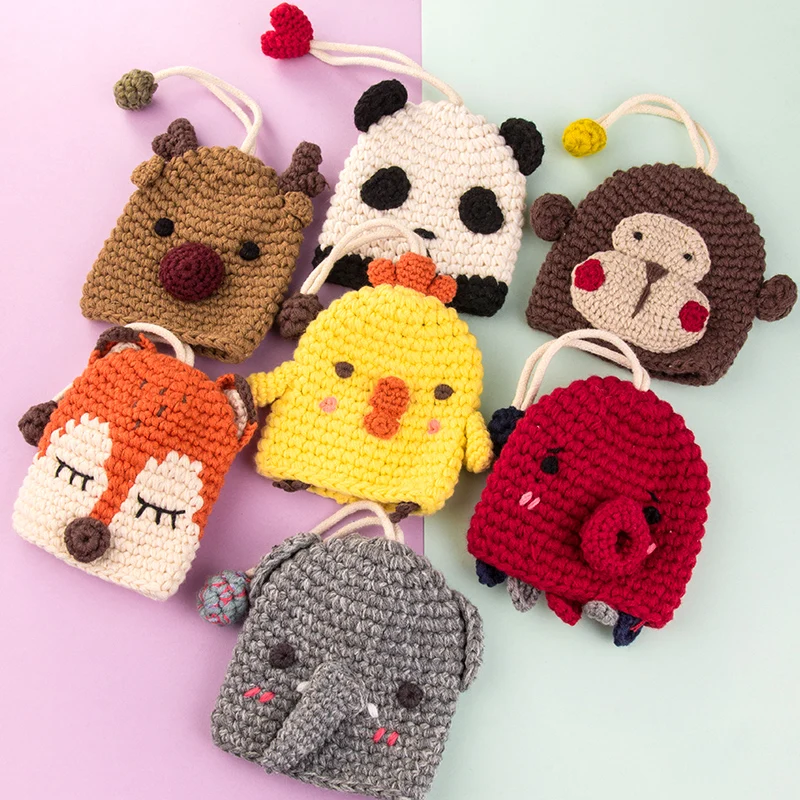 Cartoon Knitted Ainmal Keychain Girl Boy Couple Airpod Pendant Storage Key Holder Bag Car Lanyard Cute Jewelry Accessory Gift 5