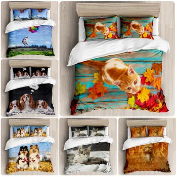 

3d Print Bedding Sets Cute Pet Cats and Dogs Pattern kids Bedding Soft Duvet Cover Pillowcase Sheets 3pcs Double Bedding set
