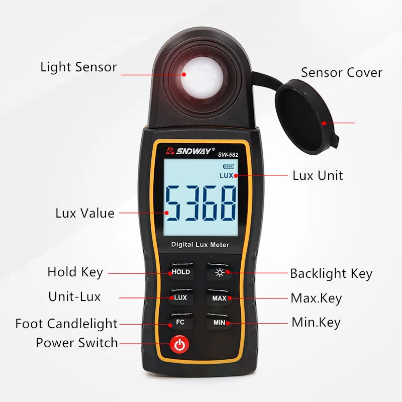 SNDWAY SW-582 портативный Люксметр цифровой измеритель освещенности для фотографии измеритель освещенности портативный Люксметр-спектрометр
