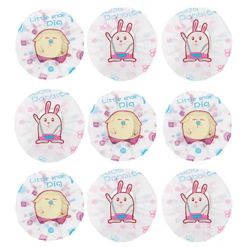

9 Pcs PE Bath Caps Waterproof Shower Caps Women Shower Hats Cute Pattern Bath Hat Lampblack Cap (Rabbit Pig)