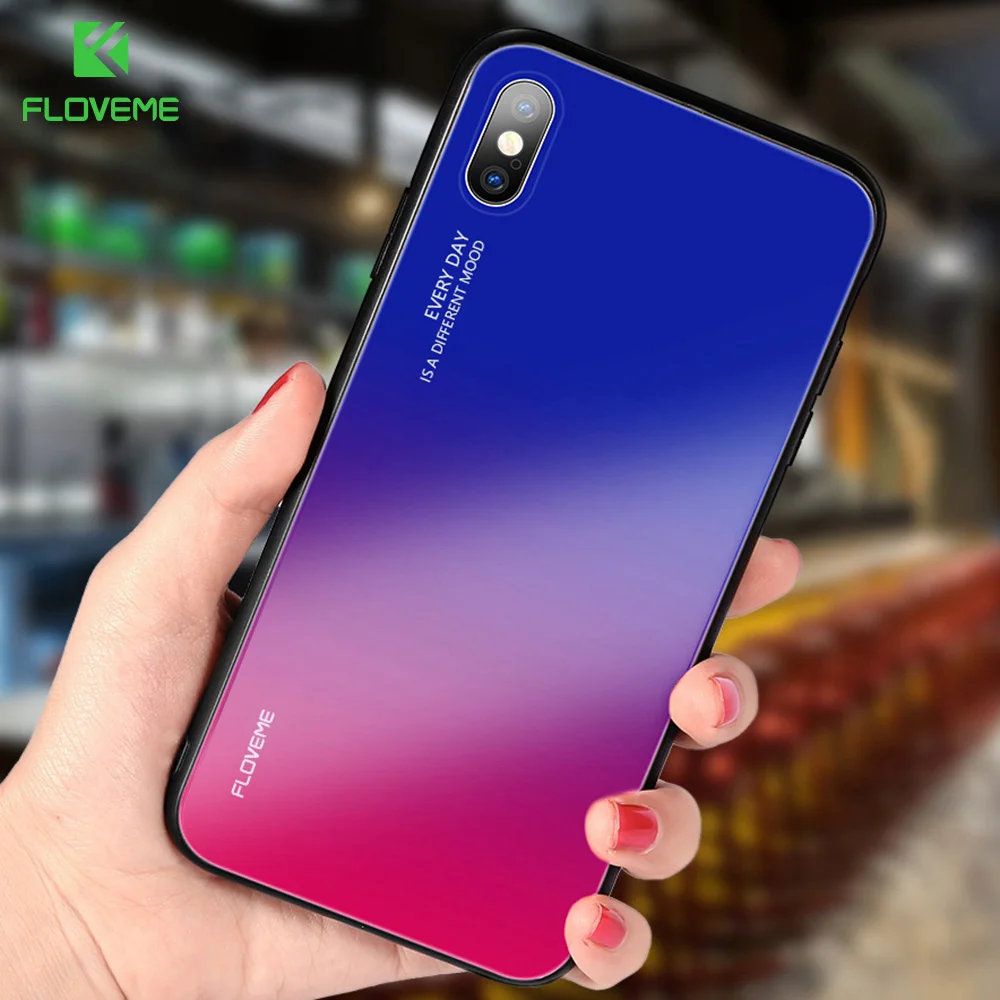 

FLOVEME Luxury Case For iPhone XS Max XR X 11 Pro 2019 Coque Gradient Tempered Glass Case For iPhone 8 7 6 6s Plus 5 5s SE Cover