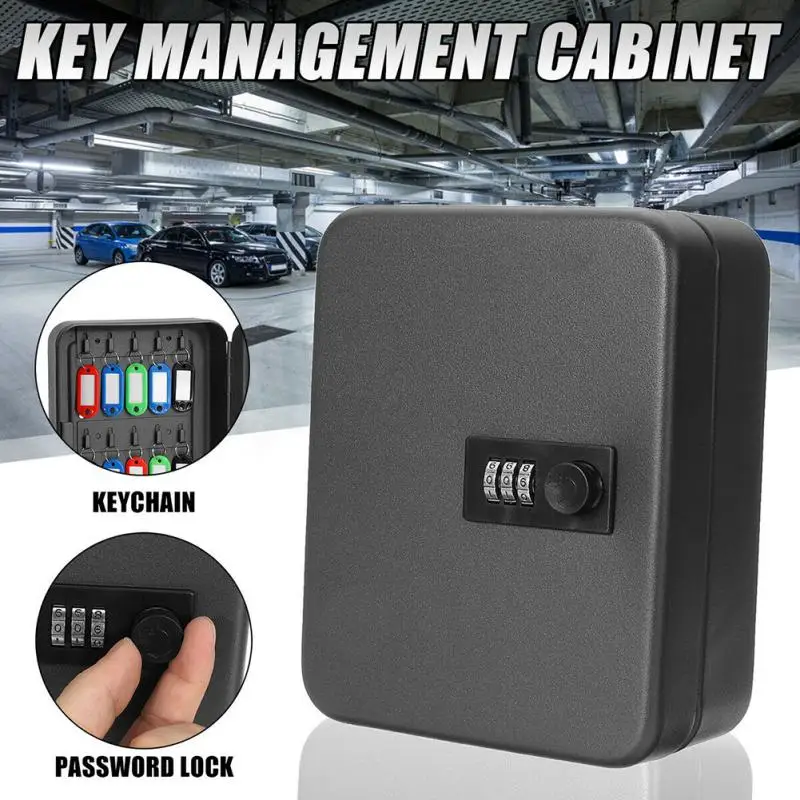 Caja de seguridad con llave de combinación para el hogar, contraseña de Metal Bloqueable, montado en la pared para oficina, organizador de seguridad con contraseña #734