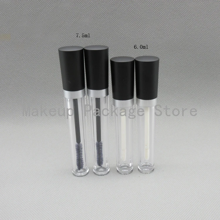 50pcs/lot 7.5ml Empty Clear Cosmetic Mascara Tube DIY 6ml Lip Gloss Bottles with Black Cover Balm Pipe Shell Travel Vials | Красота и