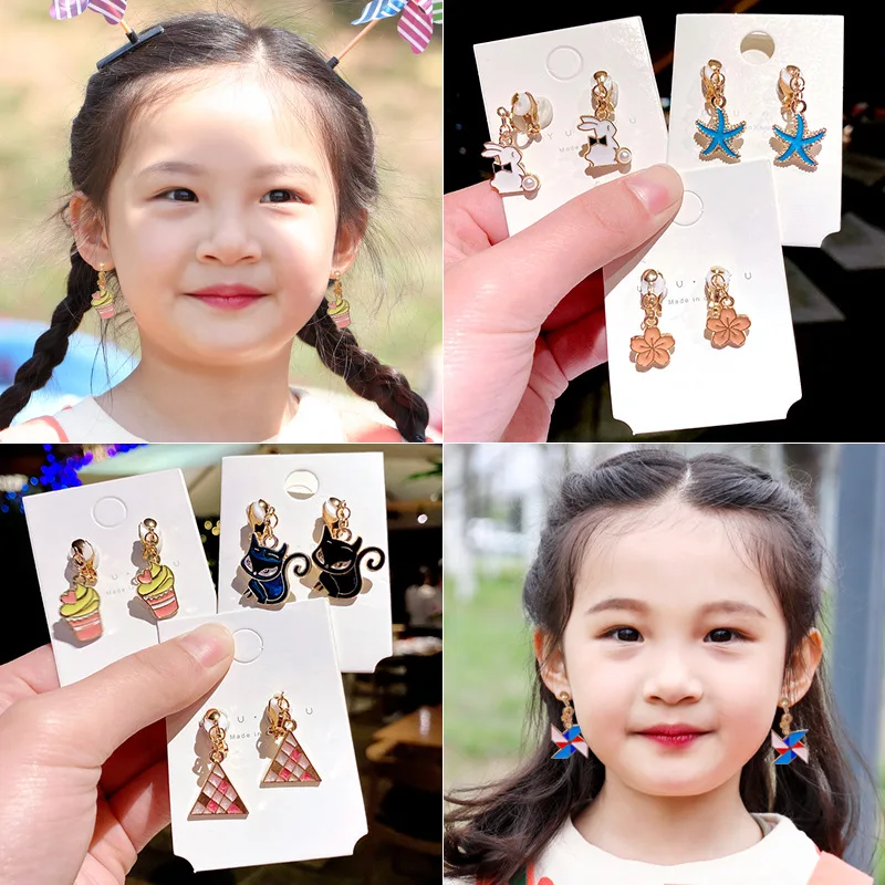 Clips de oreja sin agujeros para niñas y niños, pendientes, alfileres de oreja para estudiantes, accesorios de joyería, pendientes