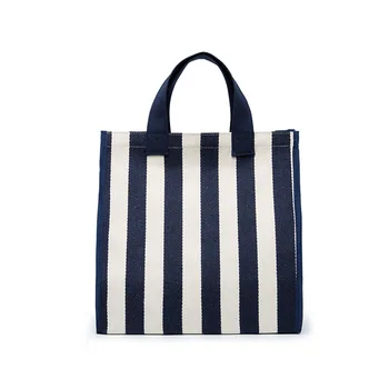 

Korean Simple Stripe Large Capacity Shopping Bag Women Portable Waterproof Canvas Hand Bag Environmental Protection Handbag